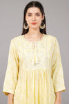 Women's Yellow Viscose Embroidered Kurta