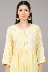 Women's Yellow Viscose Embroidered Kurta