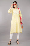 Women's Yellow Viscose Embroidered Kurta