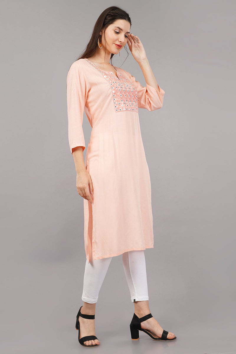 Straight Kurta with Mirror Embroidery