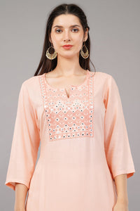 Straight Kurta with Mirror Embroidery