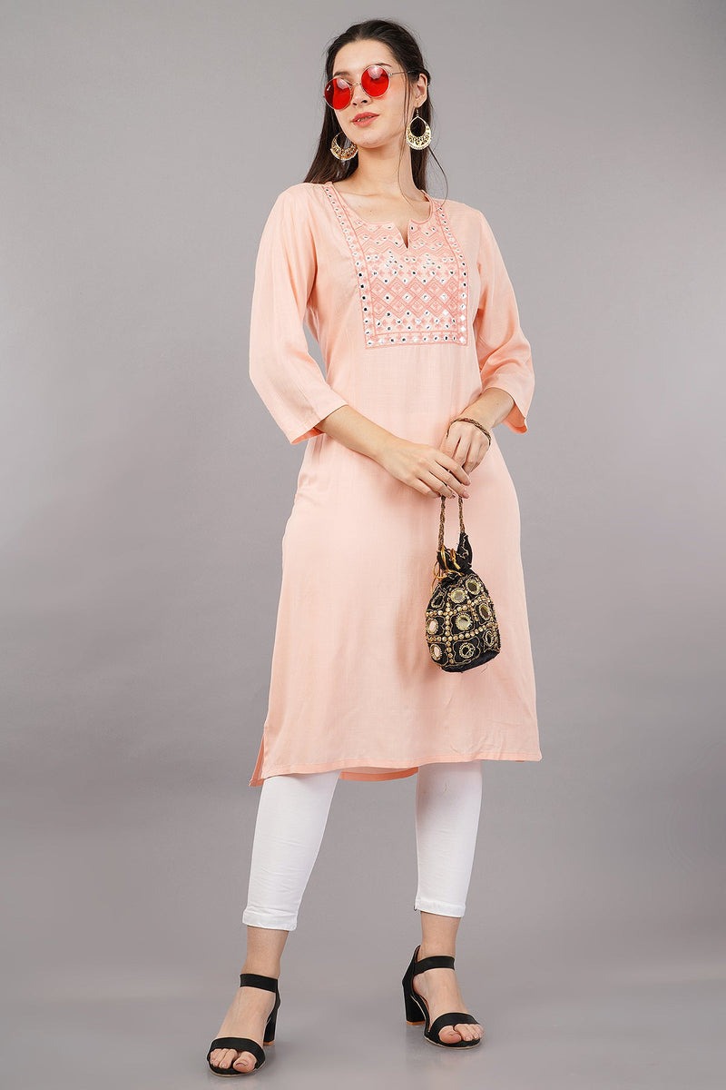 Straight Kurta with Mirror Embroidery