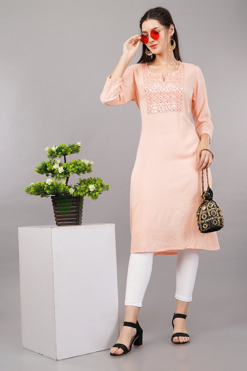 Straight Kurta with Mirror Embroidery