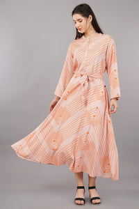 Dusty Pink Matrix Printed Circular Shirt Dress with Belt