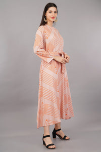 Dusty Pink Matrix Printed Circular Shirt Dress with Belt