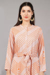 Dusty Pink Matrix Printed Circular Shirt Dress with Belt