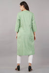 Green Printed Casual Mandarin 3/4th Sleeves Knee Length Women Regular Fit Kurta