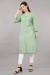 Green Printed Casual Mandarin 3/4th Sleeves Knee Length Women Regular Fit Kurta