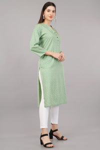 Green Printed Casual Mandarin 3/4th Sleeves Knee Length Women Regular Fit Kurta