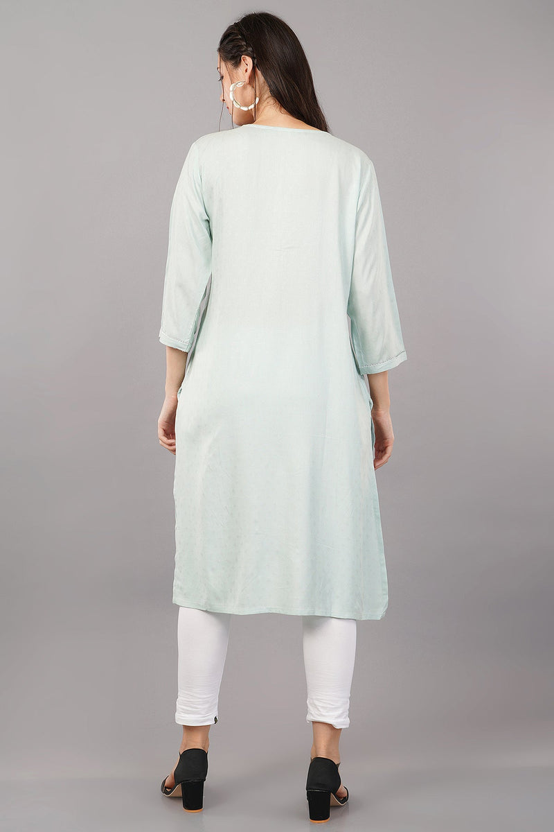 Printed Straight Kurta with Embroidered Yoke