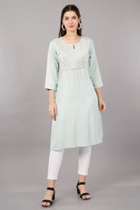 Printed Straight Kurta with Embroidered Yoke