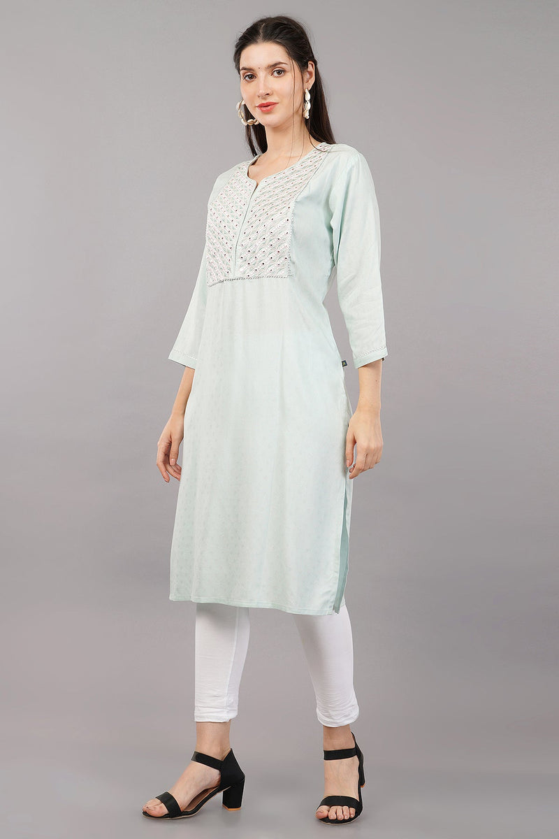 Printed Straight Kurta with Embroidered Yoke