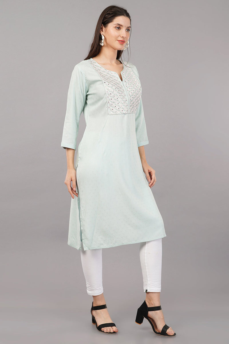 Printed Straight Kurta with Embroidered Yoke