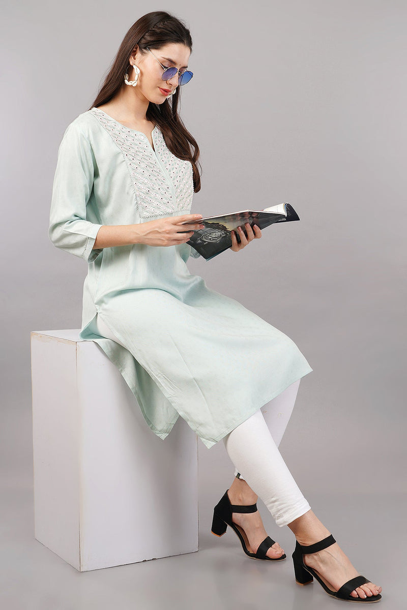 Printed Straight Kurta with Embroidered Yoke