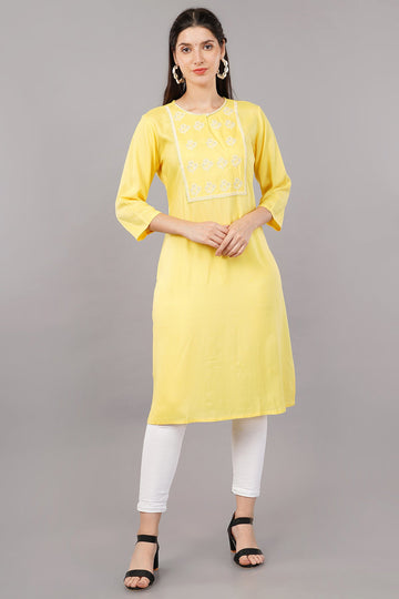 Straight Kurta with Embroidered Yoke