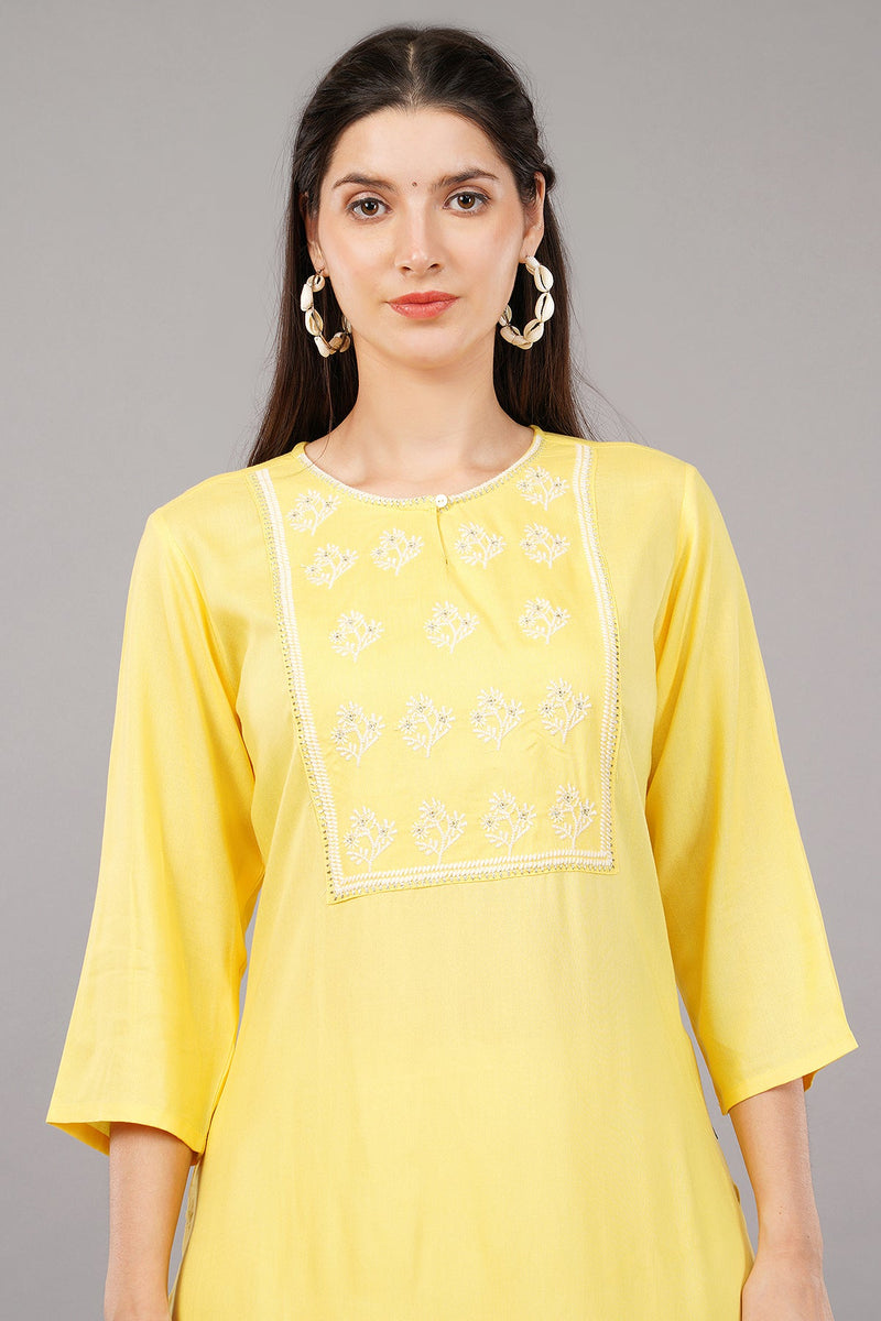 Straight Kurta with Embroidered Yoke