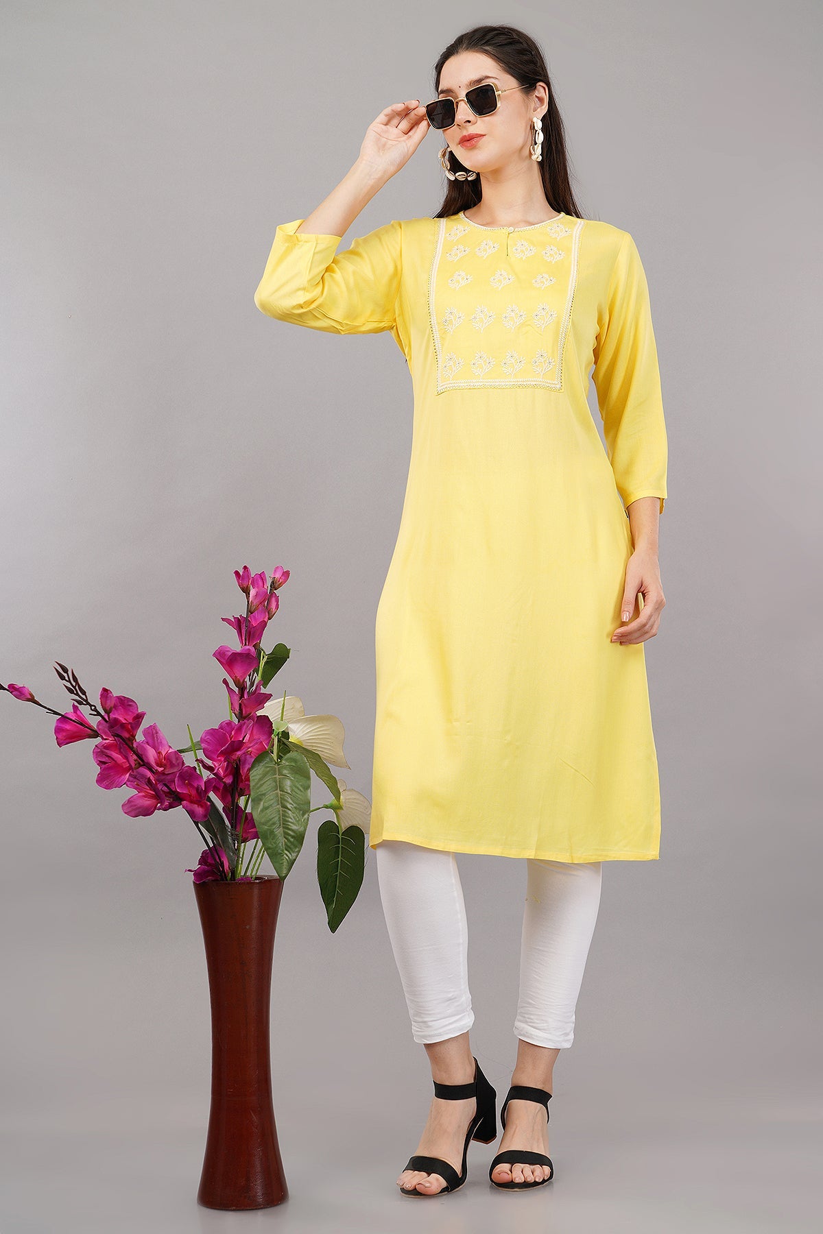 Straight Kurta with Embroidered Yoke