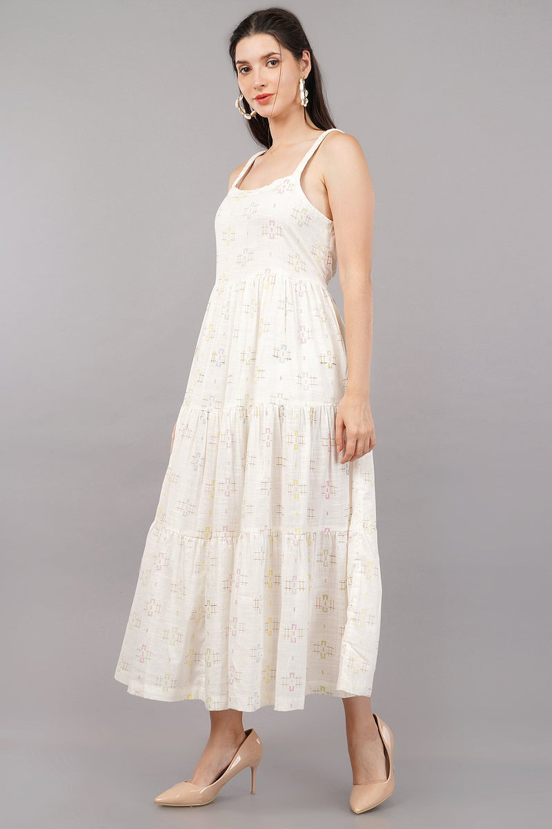 Bombay Paisley White Printed Tiered Boho Dress