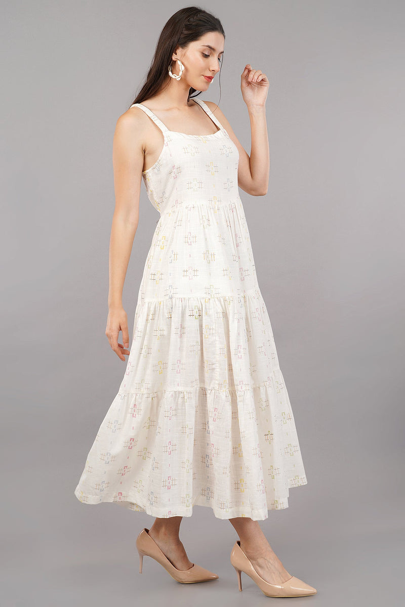 Bombay Paisley White Printed Tiered Boho Dress