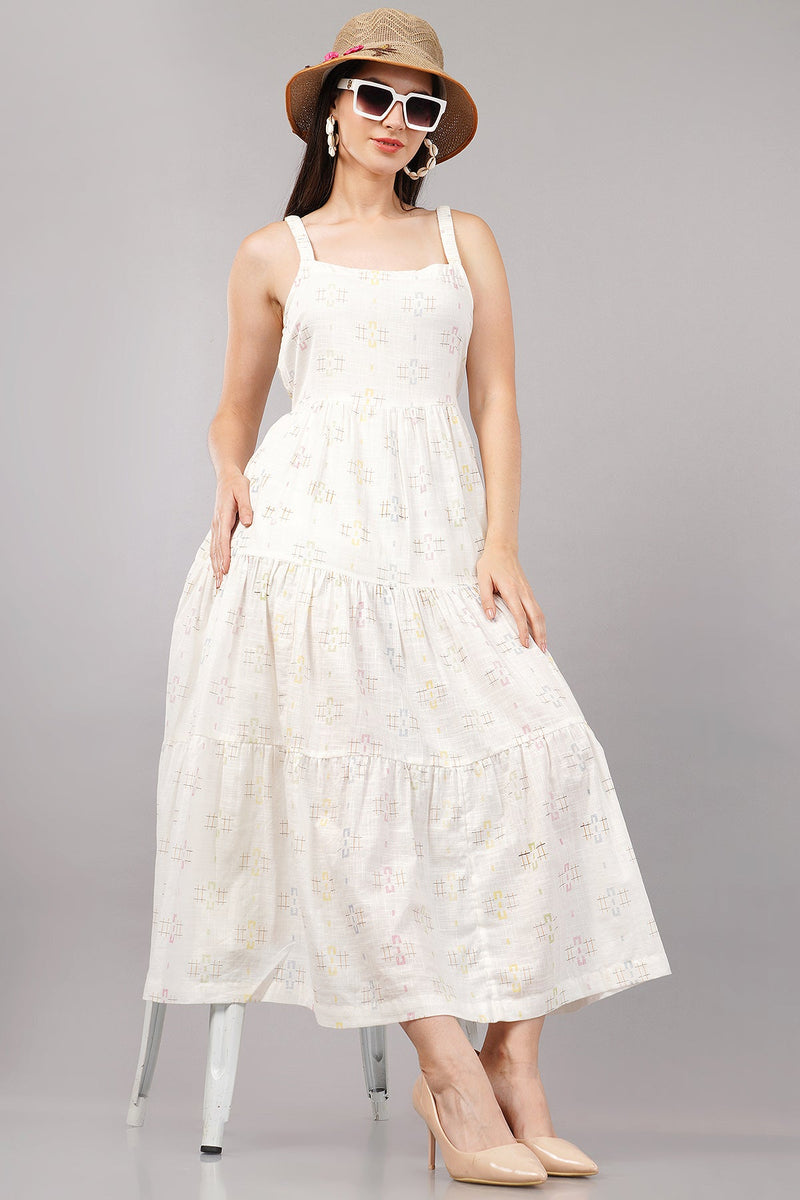 Bombay Paisley White Printed Tiered Boho Dress