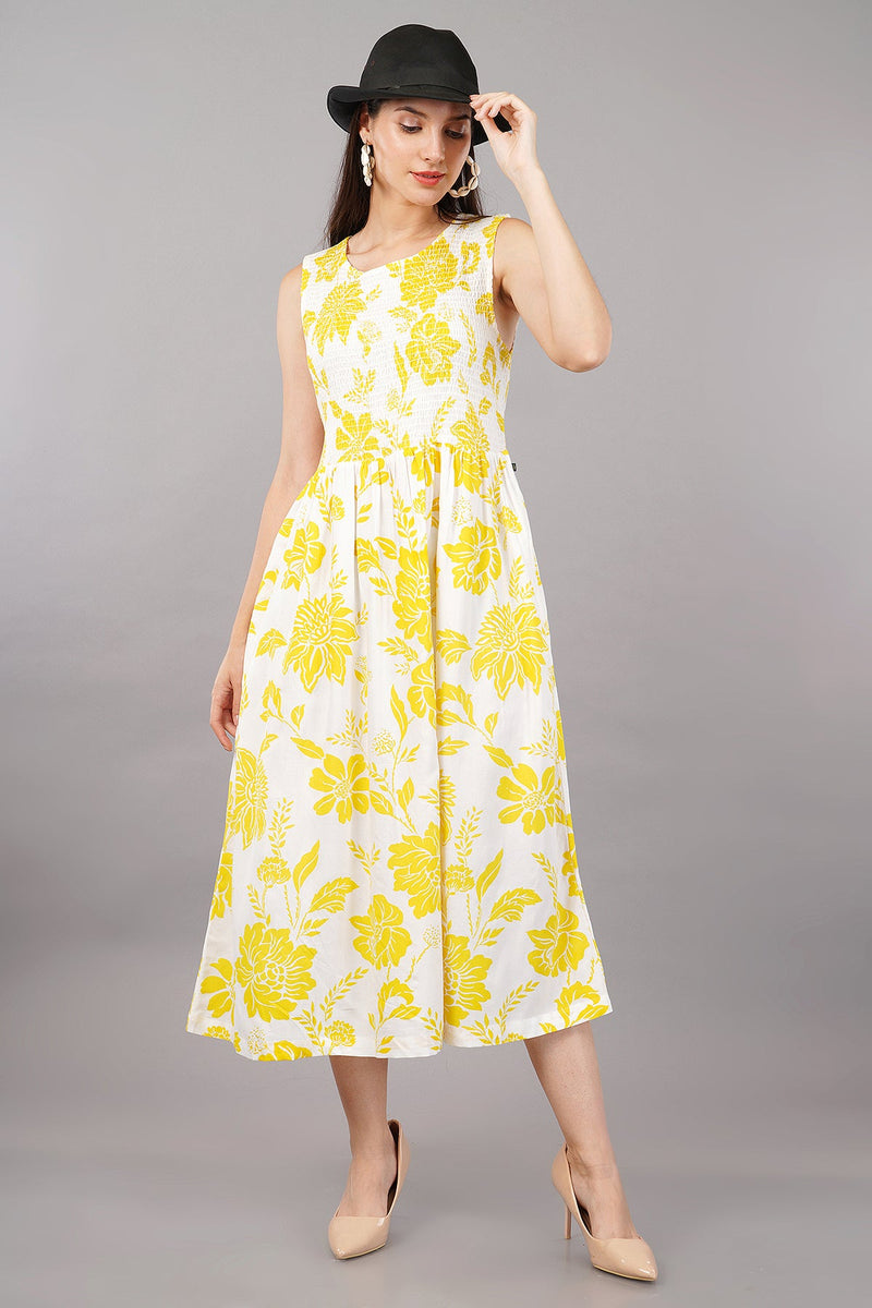 Bombay Paisley Yellow Floral-Patterned Dress