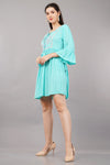 Women's Aqua Cotton Embroidered Dress