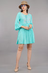 Women's Aqua Cotton Embroidered Dress