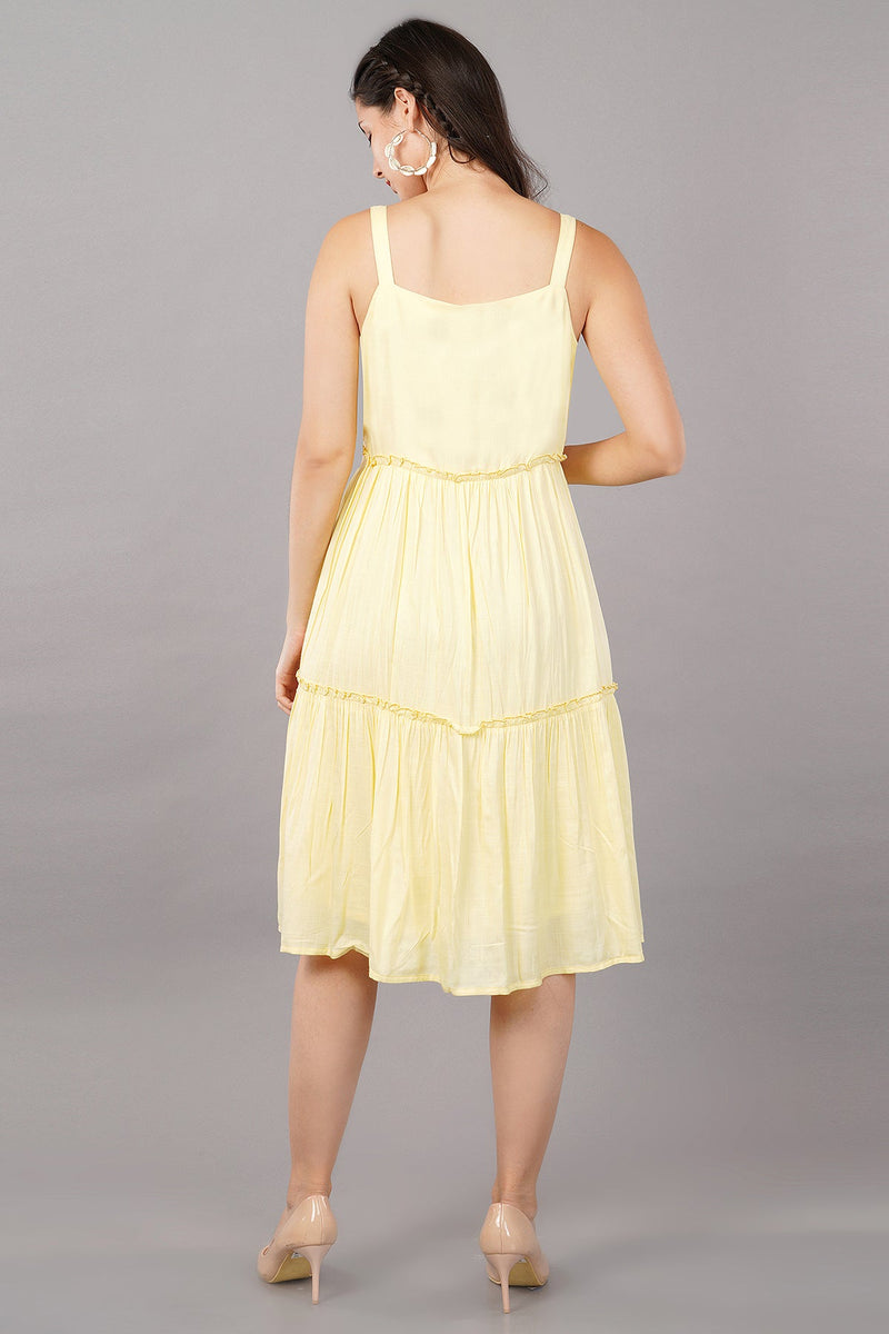 Yellow Embroidered A-Line Midi Dress