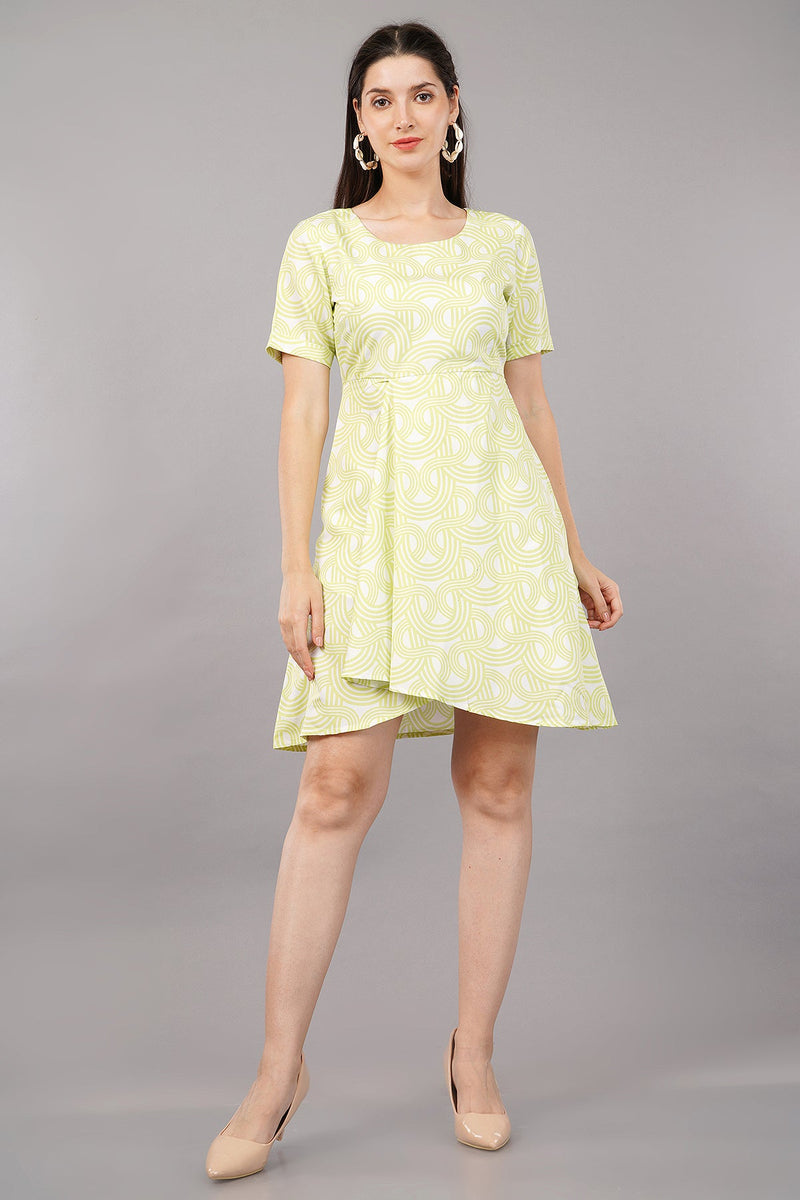 Printed Round Neck Polyester Women's Short Dress