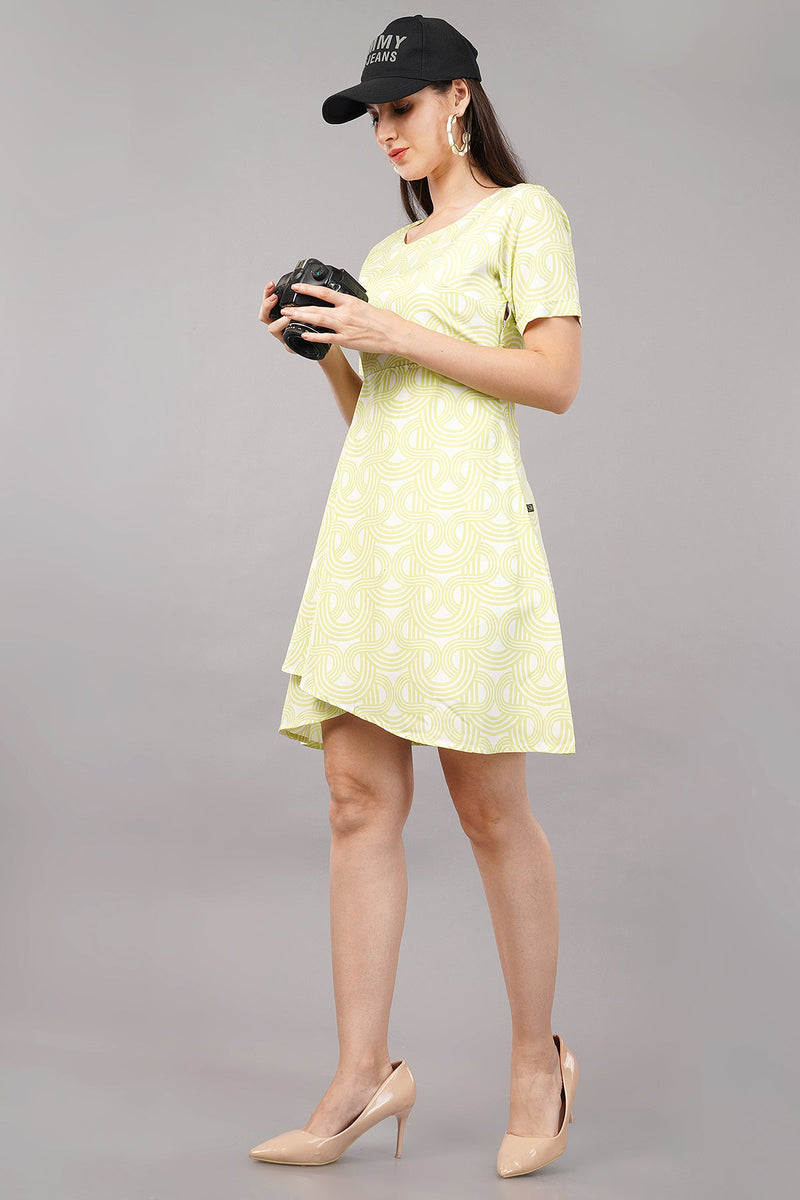 Printed Round Neck Polyester Women's Short Dress