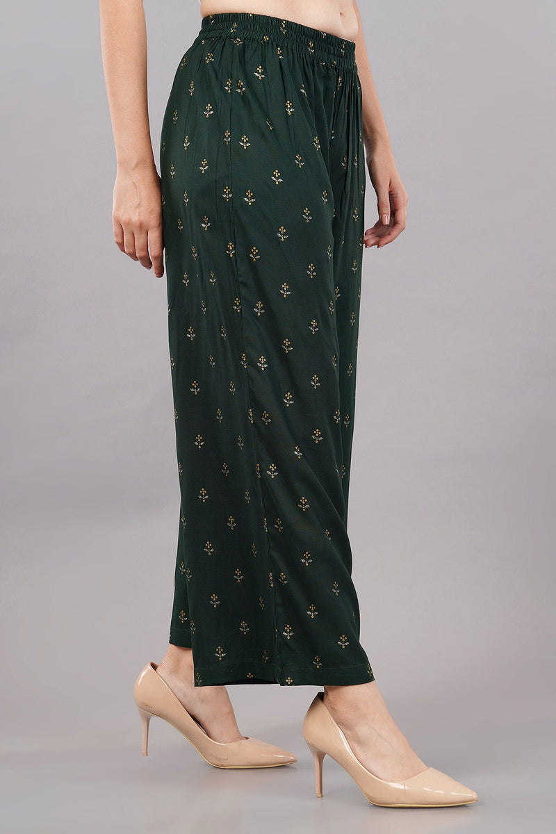 Women's Green Rayon Printed Palazzo