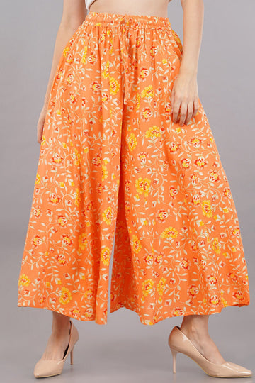 Women's Orange Viscose Printed Palazzo