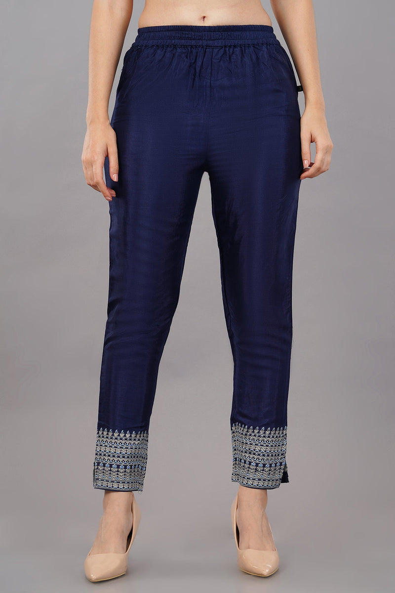 Women's Navy Blue Viscose Printed Pant