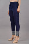 Women's Navy Blue Viscose Printed Pant