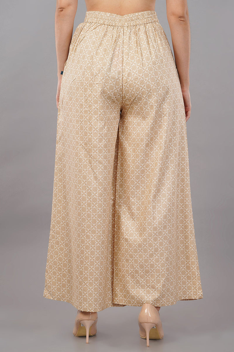 Beige Geometric Print Flared Trouser