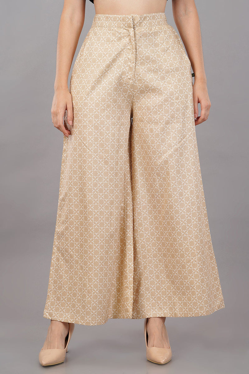 Beige Geometric Print Flared Trouser