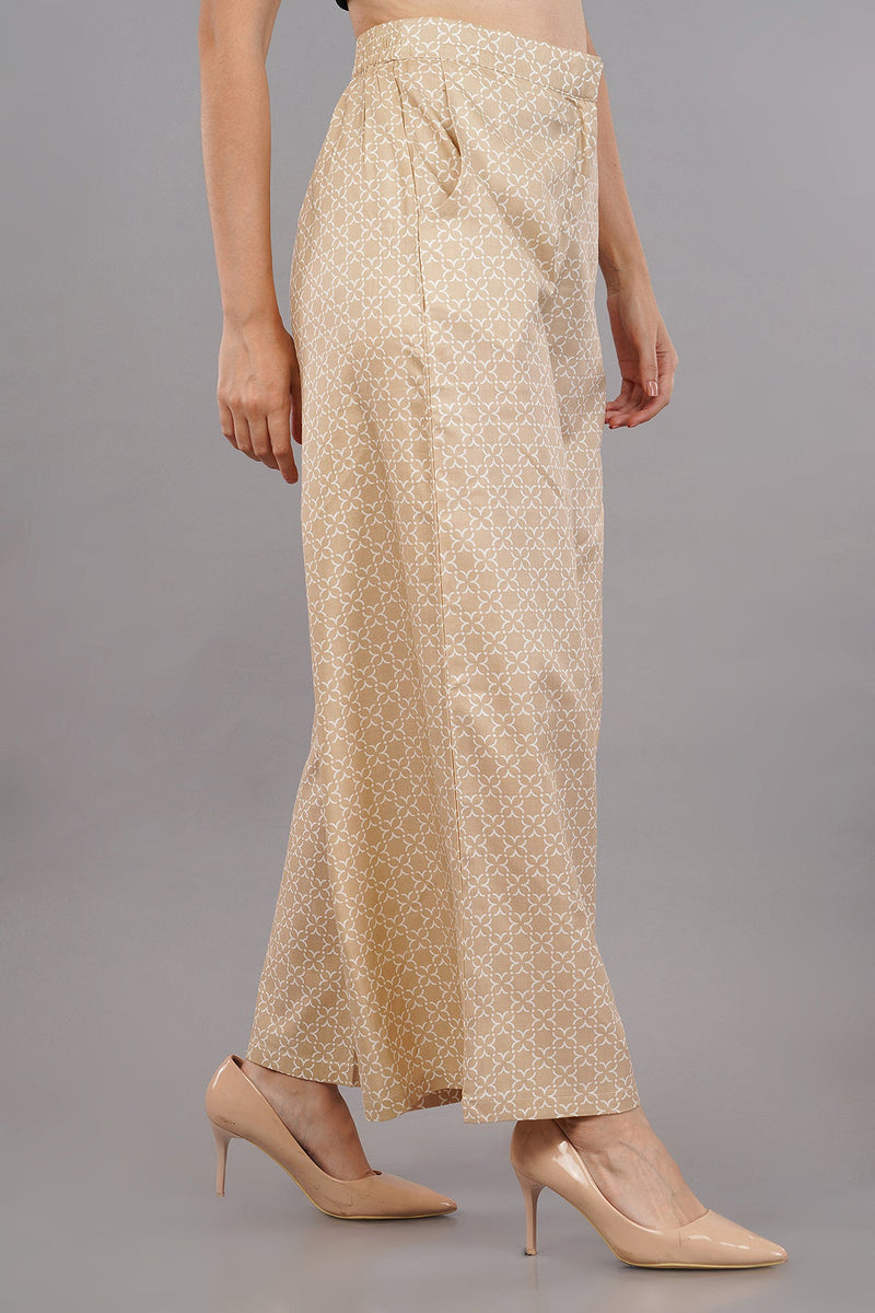 Beige Geometric Print Flared Trouser