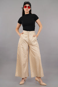 Beige Geometric Print Flared Trouser