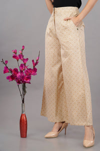 Beige Geometric Print Flared Trouser