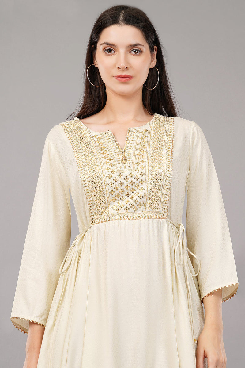 Flared Kurta with Embroidered Yoke