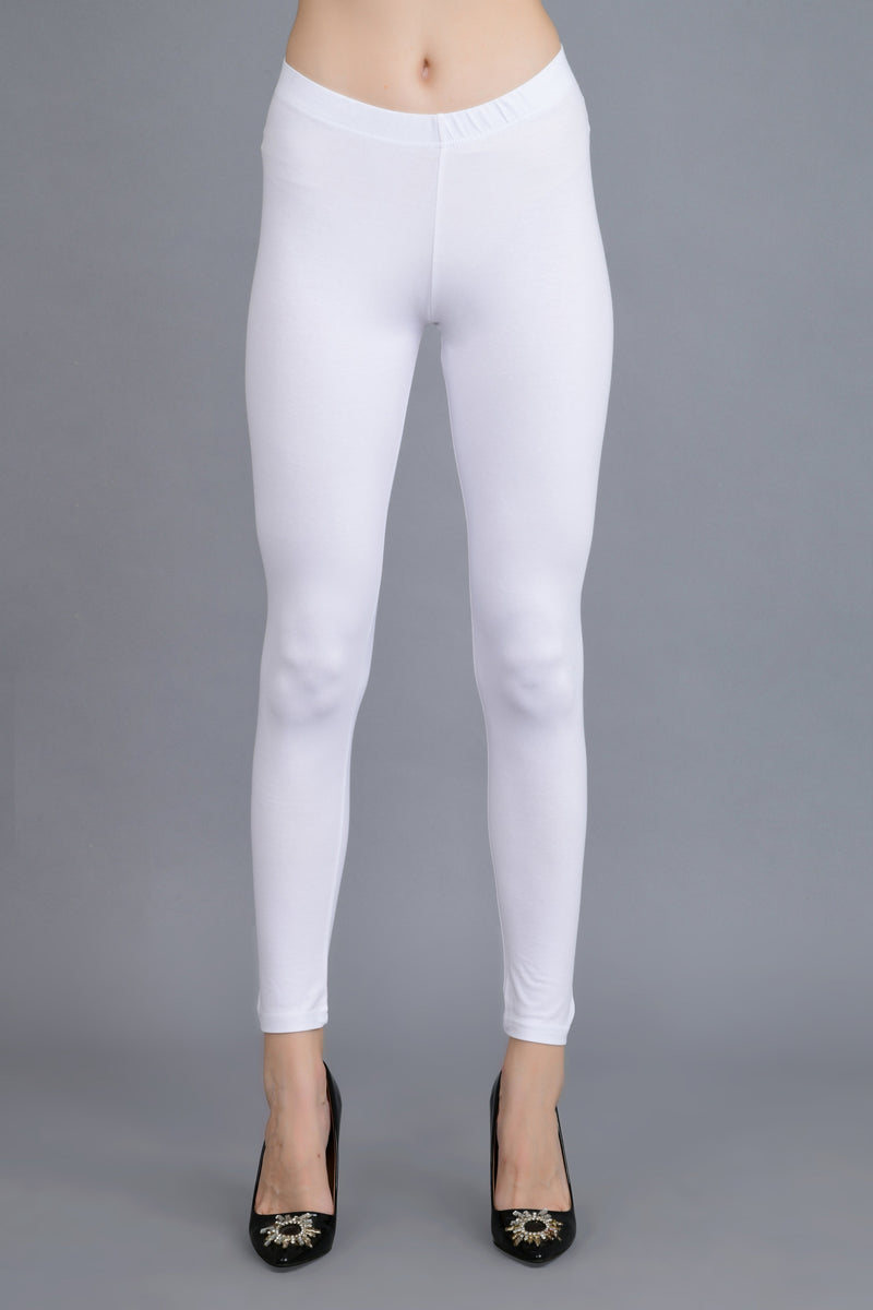 Shruthi Ankle Length Leggings with elasticated Waist||WHITE