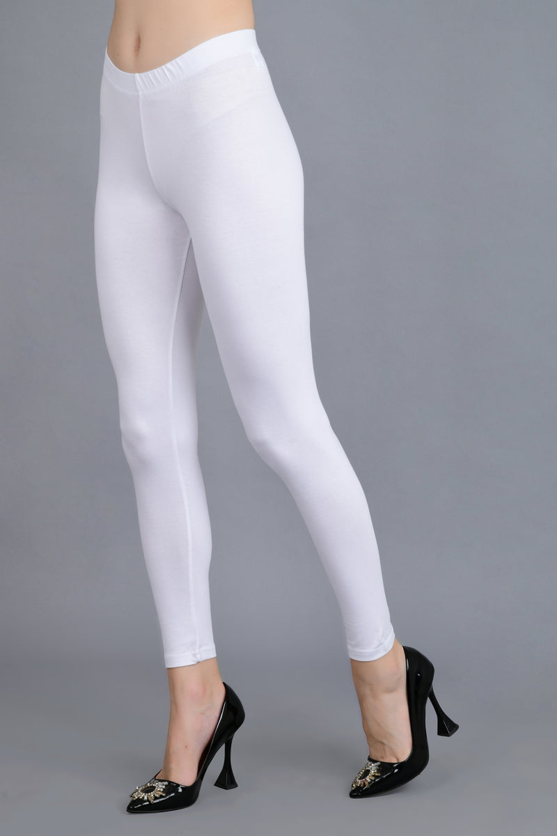 Shruthi Ankle Length Leggings with elasticated Waist||WHITE