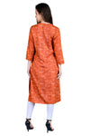 Red Print Casual Mandarin 3/4th Sleeves Knee Length Women Regular Fit Kurta