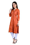 Red Print Casual Mandarin 3/4th Sleeves Knee Length Women Regular Fit Kurta