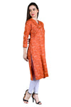 Red Print Casual Mandarin 3/4th Sleeves Knee Length Women Regular Fit Kurta