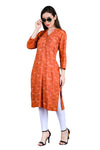 Red Print Casual Mandarin 3/4th Sleeves Knee Length Women Regular Fit Kurta