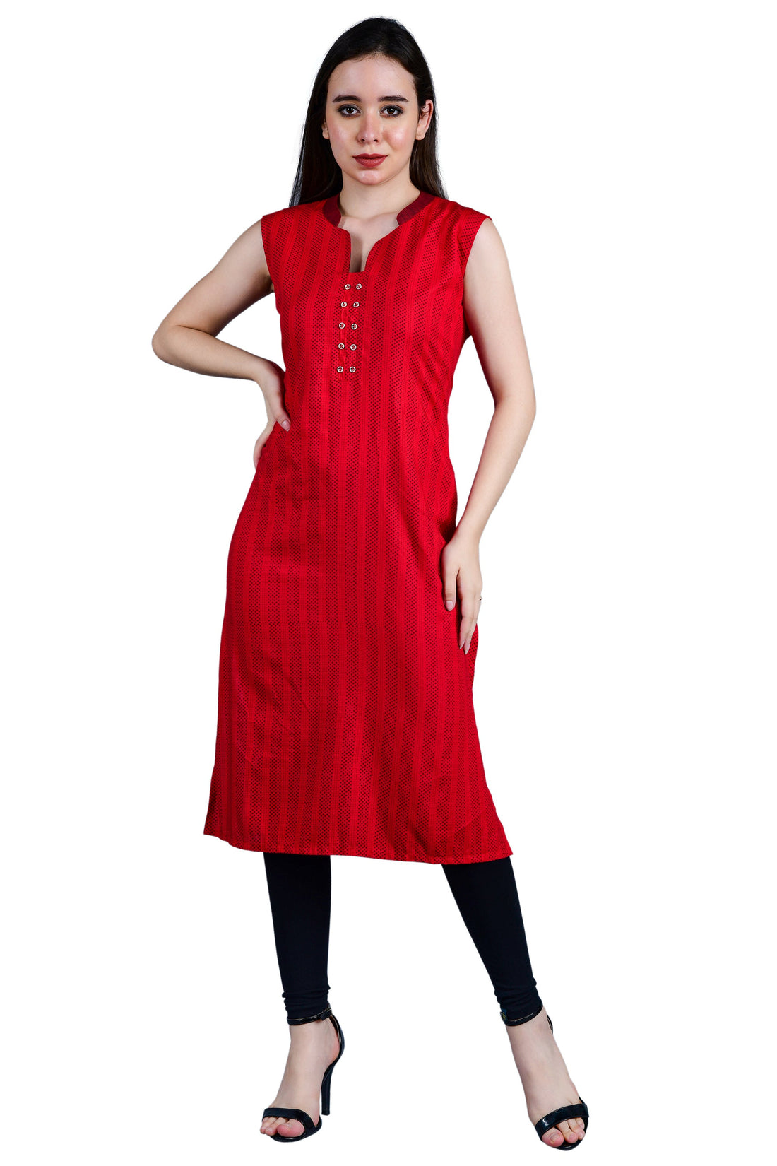 Striped Sleeveless Straight Kurta